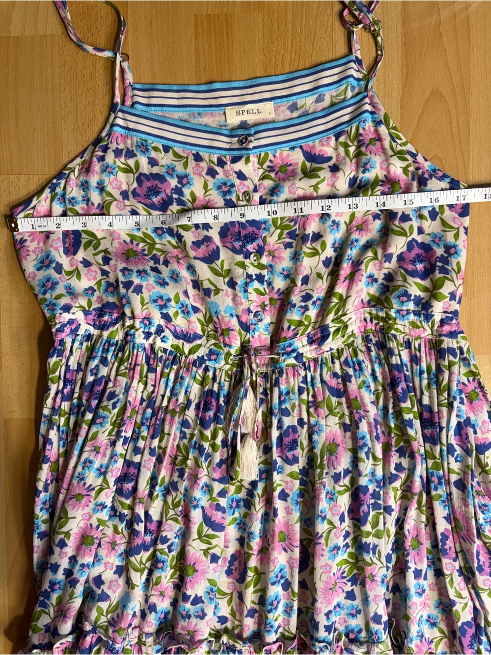 Spell Impala Lily Sundress Blue Pink Floral Tiered Flowy Large Resortwear - Picture 16 of 16